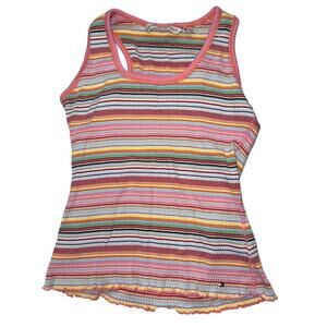 Y2K Bright Ribbed Kidcore Striped Tank Top Womens Medium Summer Tommy Hilfiger